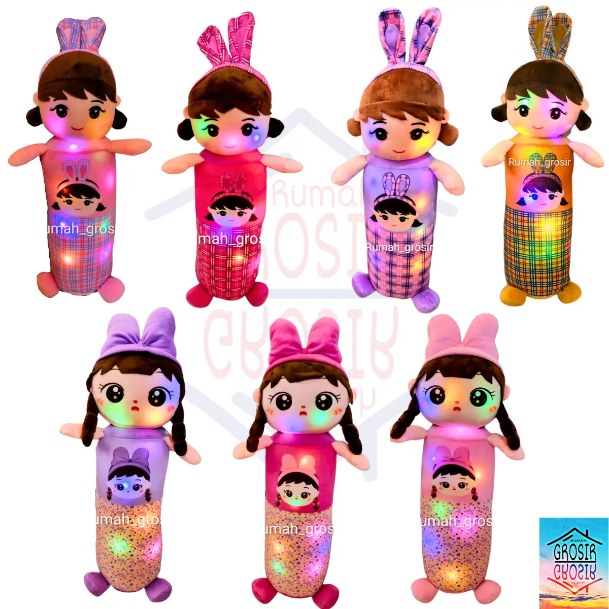 (Rumah Grosir) Guling Boneka Baby Girl Pretty Girl Hello Metoo LED Lampu