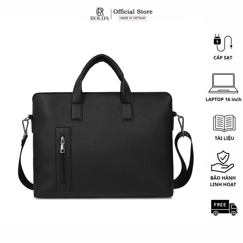 Cặp Da Công Sở Rolda Đựng Laptop 16 inch | Da PVC Vân Hạt Kháng Nước - Chống Sốc | RDC03