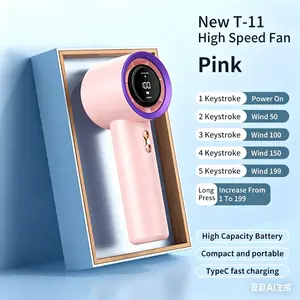 COD kipas genggam mini ultra cepat berkualitas tinggi dengan angin kencang kipas turbin yang dapat disesuaikan dengan tampilan digital 200 kecepatan cocok untuk olahraga luar ruangan untuk mendinginkan dengan cepat