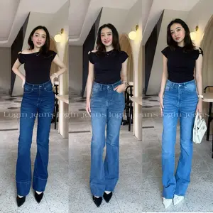 Jennie Cutbray Jeans Highwaist Lipatan Kaki Besar Jeans Streacht Wanita Celana Panjang Skinny Stretch