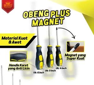 Obeng Plus Magnet 4/5/6 Inch | Obeng Kembang Magnetik | Chrome Vanadium | Handle Anti Slip