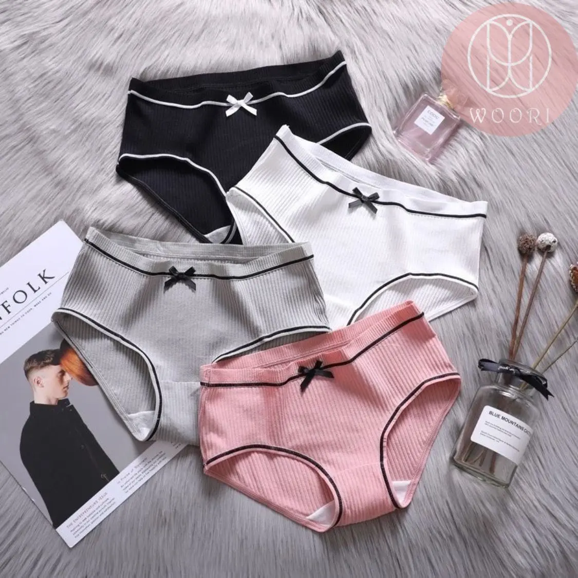WOORI Celana Dalam Wanita Motif Pita Bahan Polyester Nilon  Size Jumbo Seamless Underwear Fashion Korea