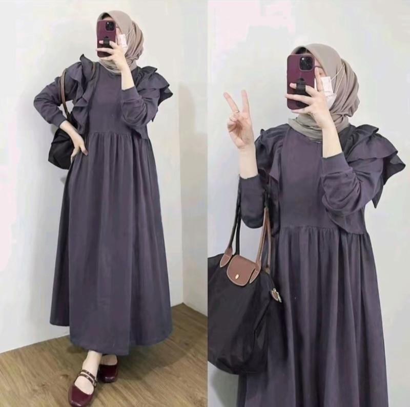 Product Introduction of Gamis Panjang Wanita Variasi Ruffle Meldi Dress Muslim Crinkle Airflow | Gamis Kondangan Nyaman | Gaun Pesta Santai Mewah 5