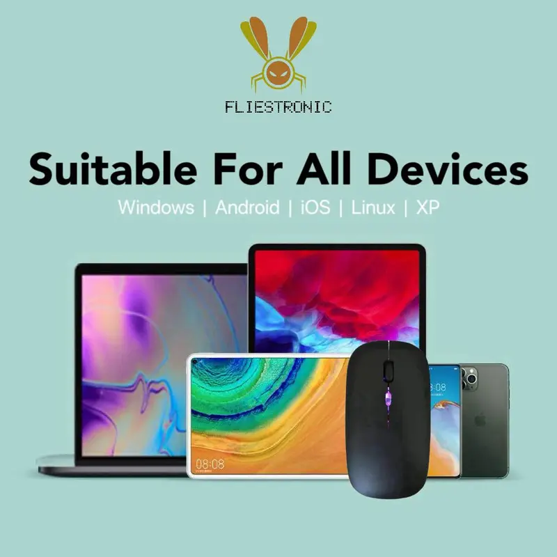 COD FLIESTRONIC Mouse Bluetooth / Mouse Wireless / Mouse Nirkable Rechargerable LED Colorfull Komputer 4