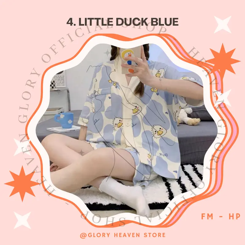 Glory JUMBO Baju Tidur Wanita Lengan Pendek Celana Pendek Panjang | Piyama Pajama Import | Piyama Wanita Set | Piyama Full Kancing Lembut | Piyama Korea | Piyama Dewasa | Piyama Busui 5