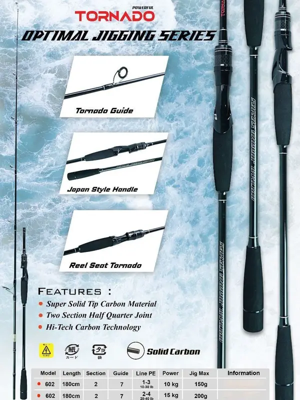 JORAN TORNADO OPTIMAL JIGGING SERIES 180CM PE 1-3 & PE 2-4 SOLID CARBON TOP 0