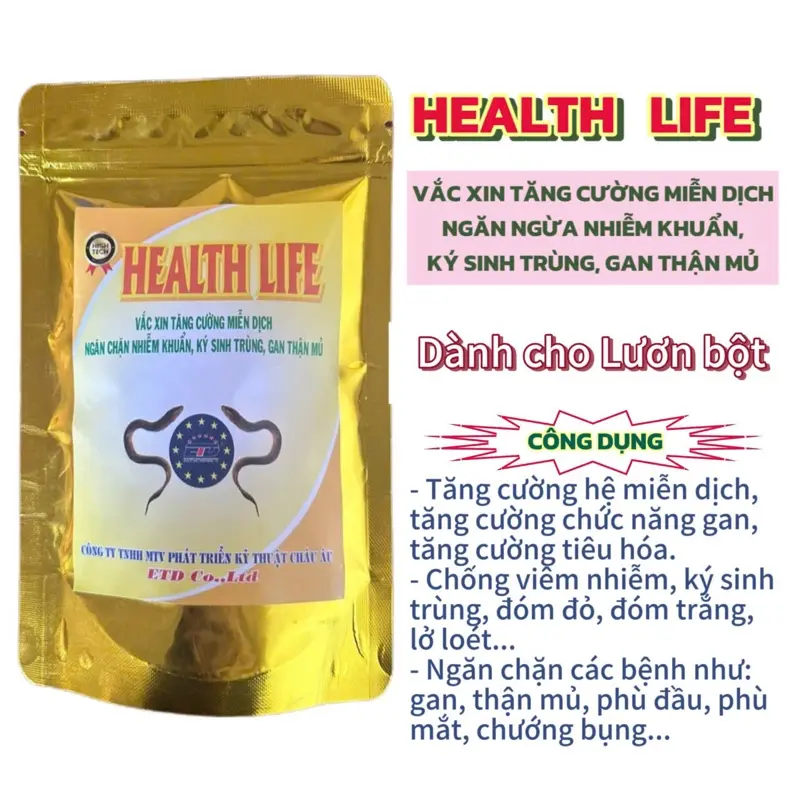 HEAFTH LIFE sản phẩm dành  cho lươn bột, cá bột tăng miễn dịch, ngăn nhiễm khuẩn ký sinh trùng đường ruột