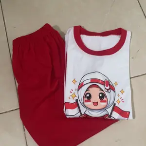 setelan merah putih celana panjang 17 Agustusan anak anak perempuan 3-10 tahun