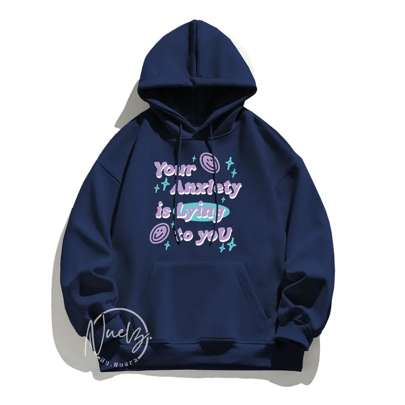 Sweater Hoodie Wanita Korean Street Style Your Anxiety Lying Oversized Kasual Estetik Fleece Lembut 8