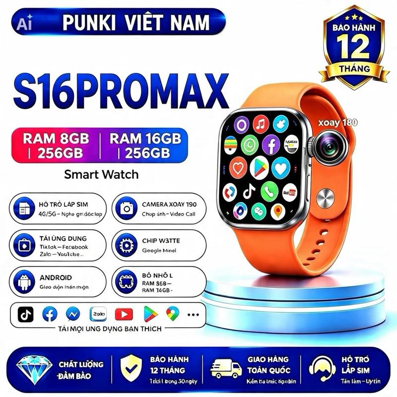 S16PROMAX SR11 Đồng Hồ Thông Minh Lắp SIM Android 10.0 Màn Hình AMOLED 2.29…