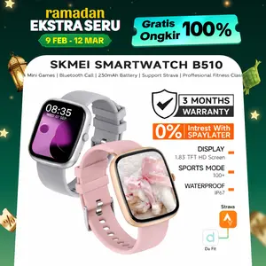 LIVE SKMEI B510 Smartwatch Unisex - Jam Tangan Pintar Bluetooth Call, Pelacak Kebugaran 24/7, Layar Sinkron Notifikasi Ponsel, Kalkulator Built-in, Tahan Air 3ATM & Desain Stylish Ringan untuk Wanita/Pria | Strava+Buy 1 get 4 | Strava+Buy 1 get 4