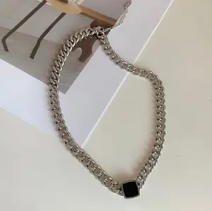 Adore Kalung dan Gelang Tangan Titanium Sisik Naga Kotak Black Square Korea Vintage - 1013