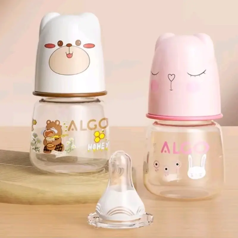 Botol Susu Bayi Algo Newborn Karakter Boneka 60ml tanpa gagang,botol susu 120 ml & 240ml dengan gagang 0-3 bln, 3-6  Bulan BPA Free - Botol Susu Dot Standar Bottle - Minum kempong botolsusu Pink Biru 0