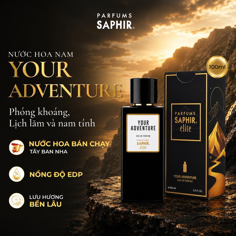 [SAPHIR] Nước Hoa Nam Parfums Saphir Elite Your Adventure EDP Hương Gỗ Phóng Khoáng Lịch Lãm Lưu Hương Lâu 100ml