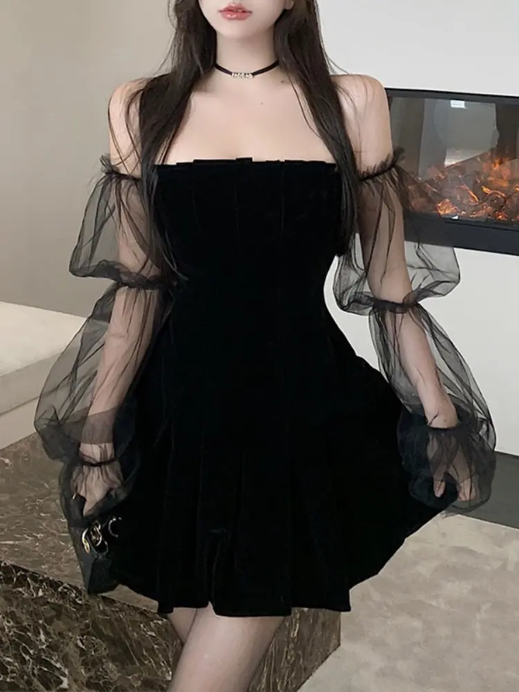 7801 korean long sleevedress fitted mini black dress for woman plus size  formal elegant dress party - Shop | Tokopedia