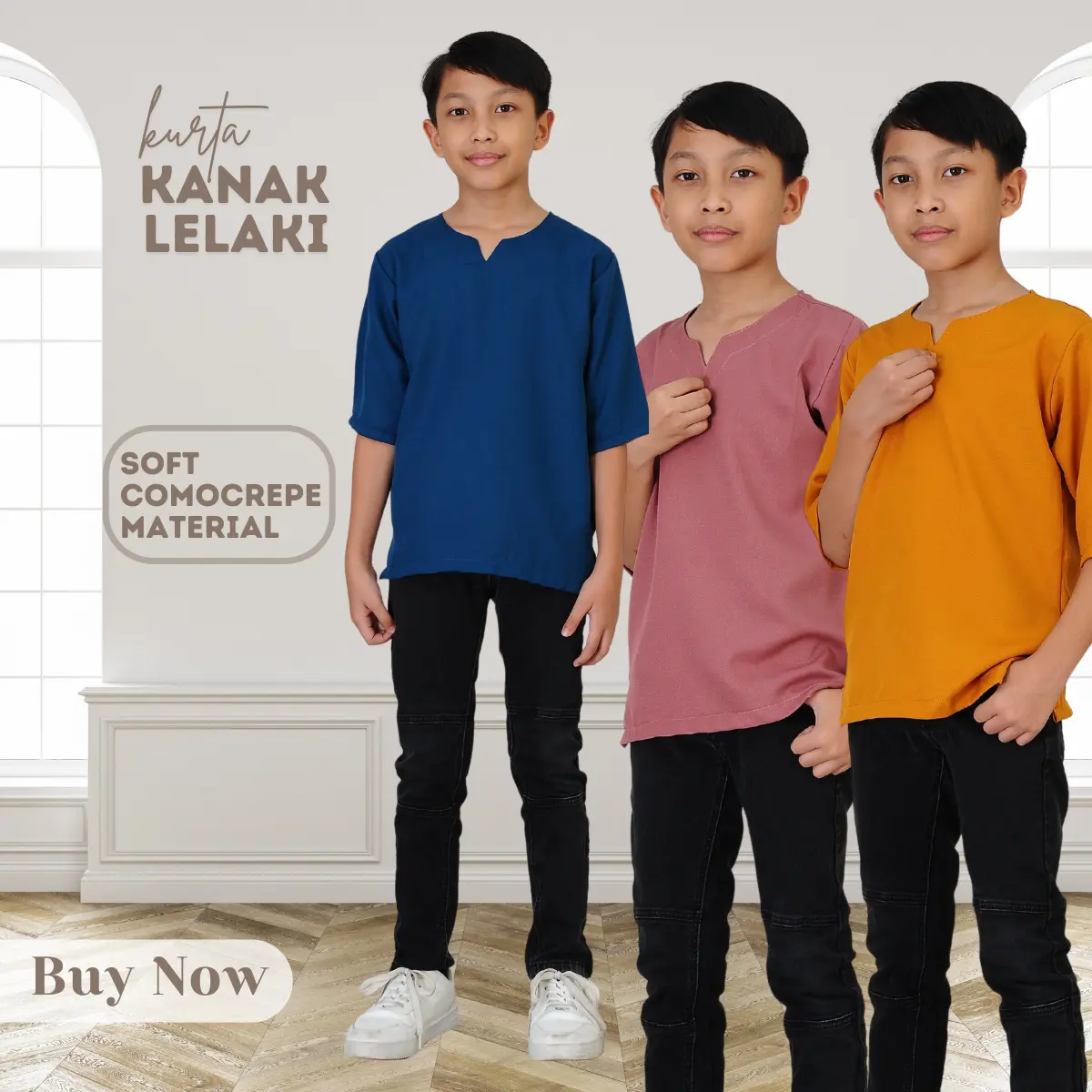 Budak Kurta Kanak-Lelaki Features a buttonless V-neck collar and short sleeves Pink Navy
