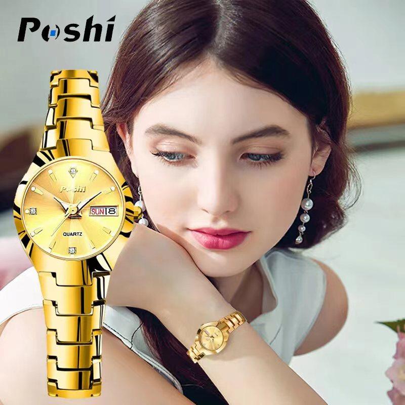 Đồng Hồ Nữ Thạch Anh Relo Đa Năng Cho, Thời Trang Sang Trọng, Thương Hiệu POSHI, Không Thấm Nước, Mặt Số Nhỏ, Vàng, Hoàn Toàn Bằng Thép, Thường Ngày, Đồng Hồ Đeo Tay, Quà Tặng Giáng Sinh 0