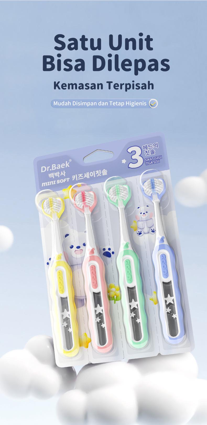 Sikat Gigi Tiga Sisi untuk Anak-anak Membersihkan Secara Menyeluruh dan Efisien dengan Desain Tiga Sisi yang Melingkupi Sikat Gigi 1 Pak Berisi 4 Cocok untuk Anak Usia 3-12 Tahun