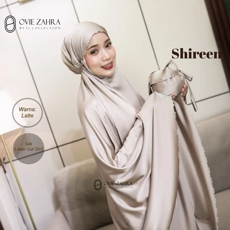 Oz- [Exclusive Live Fitrop] Mukena Dewasa Traveling Silk Model 2in1 Laser Cut - Series Shireen Free Sejadah Muka Bahan Flowy Tipis Adem Ringan