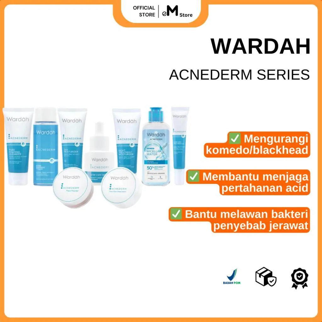 WARDAH - ACNEDERM Series | Day Night | Spot Gel | Foaming Cleanser | Toner | Blackhead | Powder Acid Berjerawat Wajah