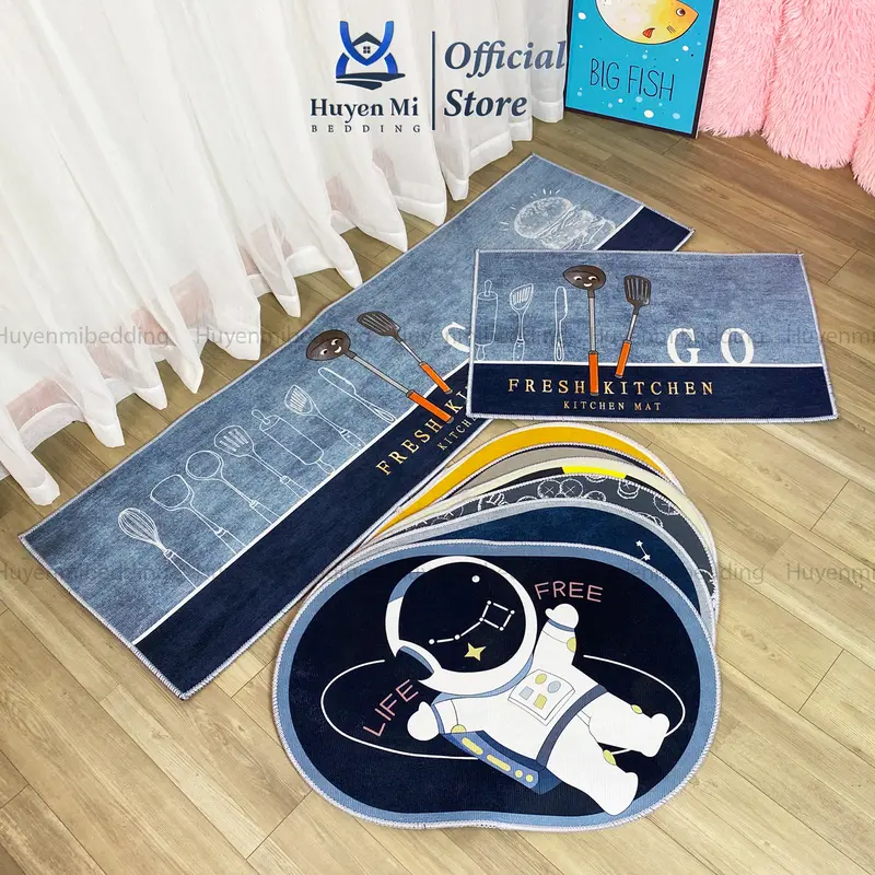 Huyền Mi Bedding Combo 1 Bộ Thảm Bếp 2 Tấm Theo Mẫu 40x120cm & 6 Tấm Thảm Lau Chân Ngẫu Nhiên Chất Nỉ Lì Chống Trơn Trượt Cao Su TPR Giữ Bụi Hiệu Quả 7