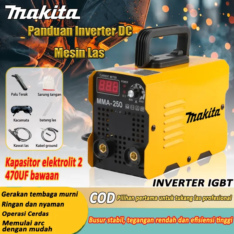 MAKITA Mesin Las Inverter mesin las listrik 450 watt MMA 250A IGBT 450 watt / Mesin las mini / Mesin trafo las / welding/ Welding Machine / Welding Tools/Untuk Las Besi & Stainless/Gratis Set Lengkap Aksesori Las-COD