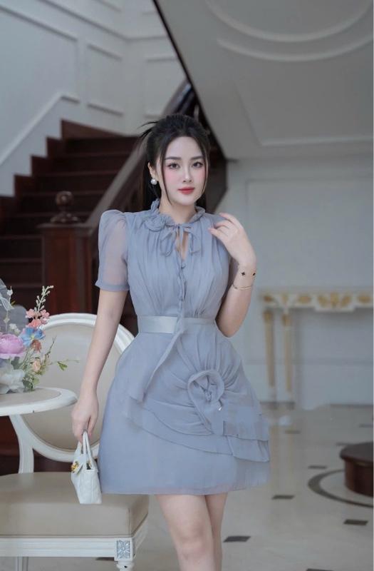 Product Introduction of HĐ - Váy Thiết Kế Váy Dự Tiệc Tafta Phối Tơ Cổ V Đính Hoa Ba Màu Sang Chảnh Nữ Women V2428 Ghi 8