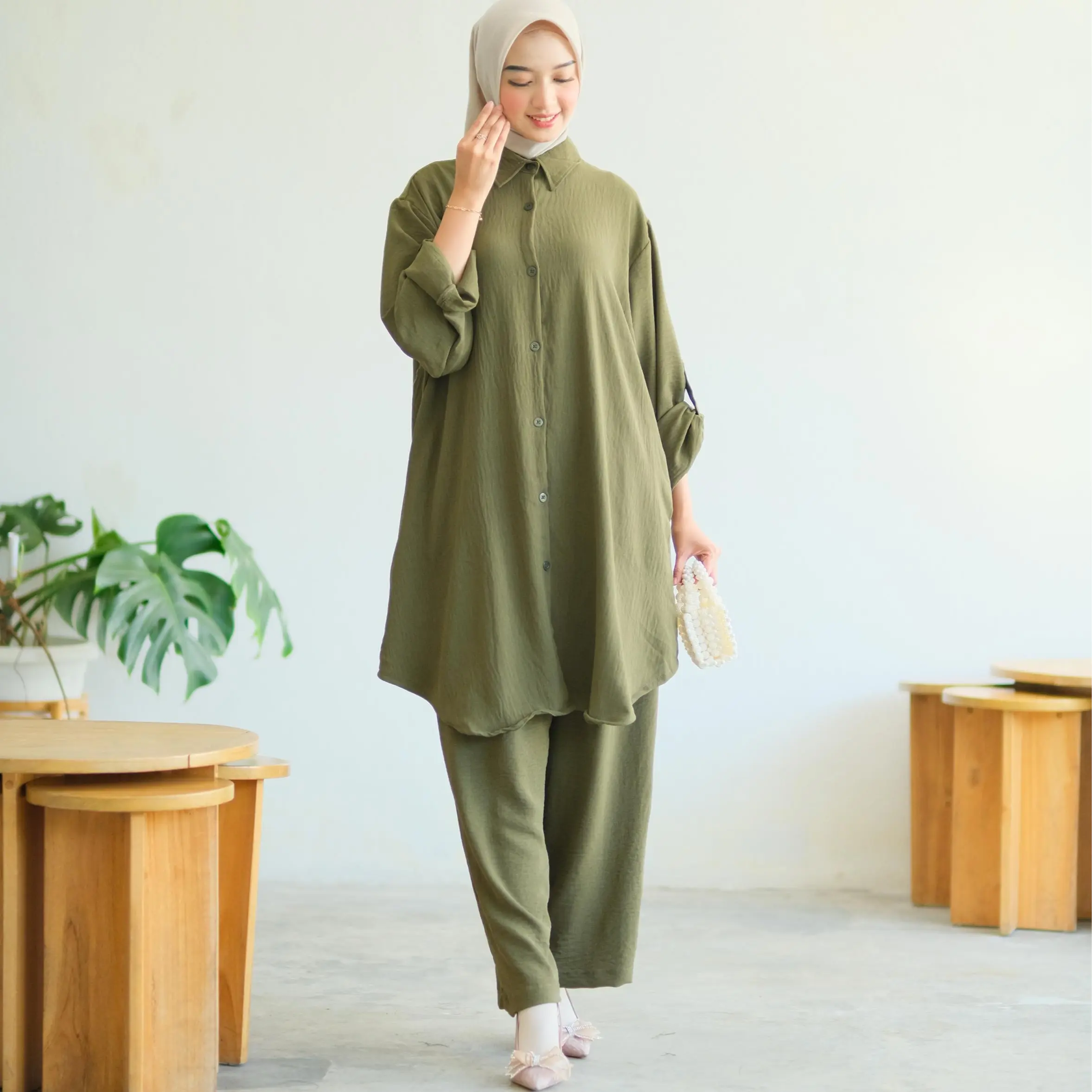 Akcel Setelan Tekstur Ld 140 160 Xxxxxl Super Jumbo Oneset Wanita Crinkle Airflow Crincle Polos 5l Melar Muslim Panjang