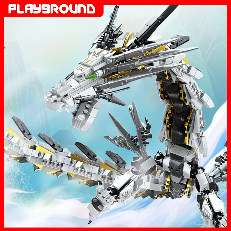 PLAYGROUND KAZI Bricks Building Block Naga Putih 75cm KY8093 Sembo Set 1485+ Pieces Panjang 75 cm Mainan Kreatif dan Seru 5