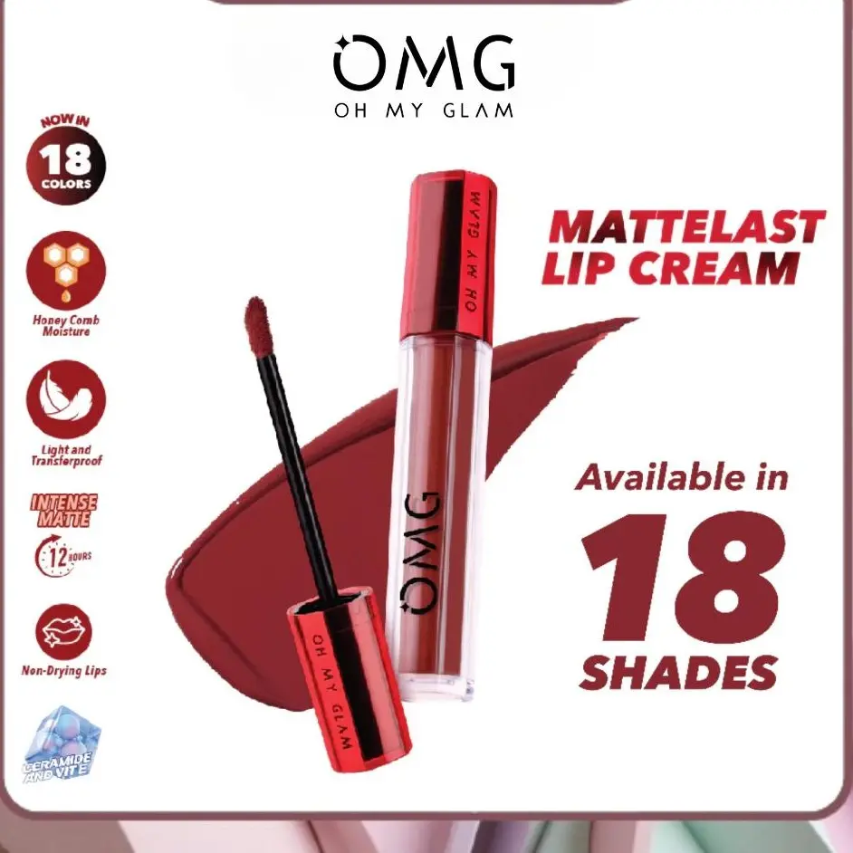 OMG OH MY GLAM Mattelast Lip Cream 2.9 g - Lip Cream Matte Dengan Warna Intense, Tahan Lama & Ringan