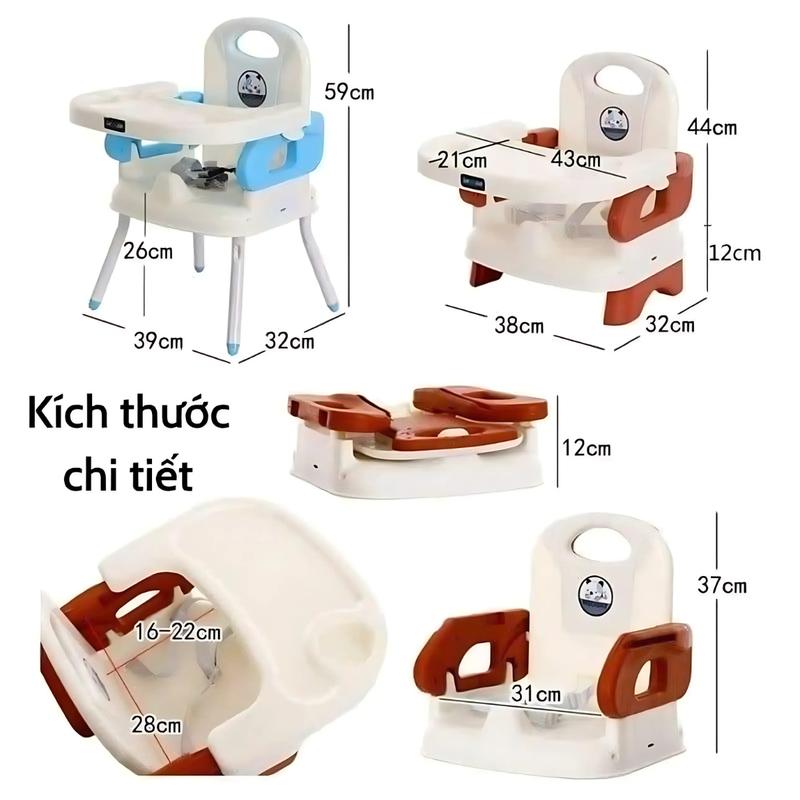 Ghế ăn dặm gấp gọn đan năng cho bé, ghế ngồi ăn tiện lợi cho bé từ 6 tháng tuổi, có dây ai bảo vệ - Kem Ghế ăn 3