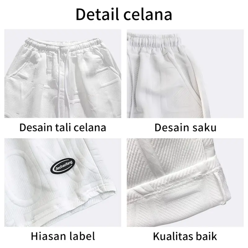 (New promo)Baju setelan pria jumbo Jacquard Kaos Oversize dan Celana Pendek Pria Katun Distro Cowok Dewasa Hitam Combed Polos, Keren Atasan Putih Panjang Polyester Summer Sets setelan starboy Casual Jeans 4