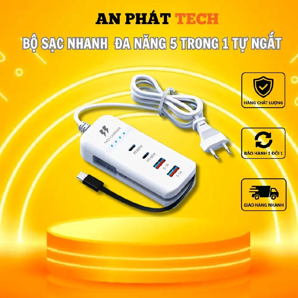 [ FREESHIP] Bộ Sạc Nhanh 66W Đa Năng 5 trong 1 ngắt tự động, Sạc 5 thiết bị tương thích cao Phụ Kiện Usb Phone