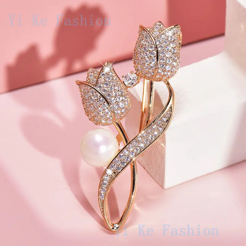 Tulip pearl brooch  alloy chest flower headband accessory