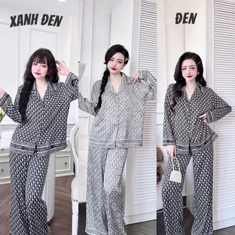  ĐỒ BỘ NỮ PIJAMA - LỤA HÀN CHÂU -  45-65KG  -truyền thống - tay dài quần dài 95cm- dì ơi 