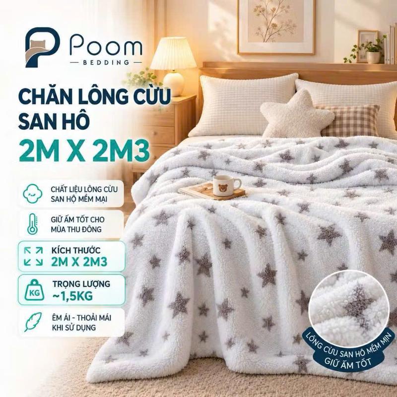 Chăn Lông Cừu San Hô Poom Bedding Họa Tiết Polka Dot ,Ấm Áp, Mềm Mịn, Chăn Đắp Thu Đông, Kích Thước 2m×2m3
