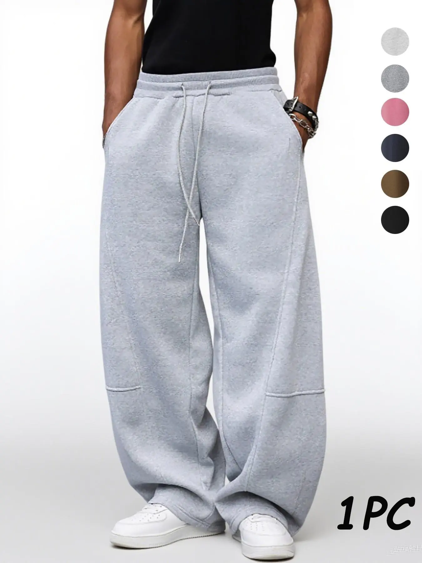 【Buen Fin】Men's Baggy Sweatpants, Loose Fit Casual Drawstring Elastic Waist, Wide Leg Joggers Trousers with Pockets, Comfortable Daily Wear, Athleisure Style Fitness Pants, Functional Pockets