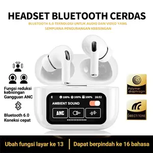 TWS A9 Pro Earphone Bluetooth Nirkabel V6.0 dengan Layar LCD Warna Pintar, Peredam Kebisingan Aktif ANC & ENC, Operasi Sentuh, Bass Mengelilingi 360°, Panggilan HD, Musik, Game, Olahraga, Cocok untuk IOS / Android