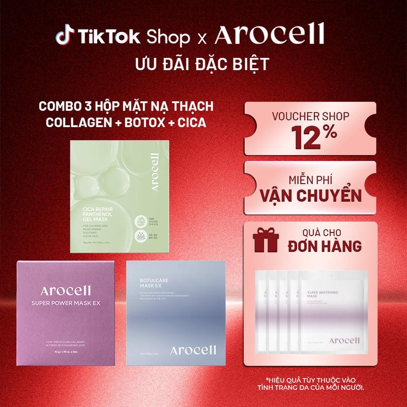   AROCELL  Combo 1 Hộp Mặt Nạ Thạch CiCa + 1 Hộp Mặt Nạ Thạch Collagen + 1 Hộp Mặt Nạ Botox  12 miếng  Aroccell Dưỡng Ẩm Chống Lão Hoá Dưỡng Căng Bóng Skincare Làm Đẹp Da 