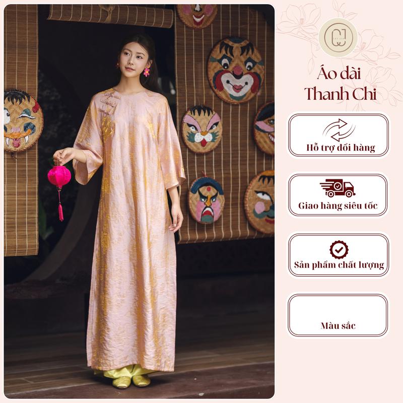   BST Tết 2026  Áo Dài Thanh Chi Lụa Gấm Hoa Tay Loe Cổ Tròn Cây Leo Design Dành Cho Nữ Women Dress - TC709 