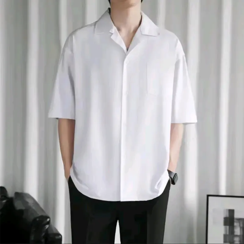 Baju Kemeja Pria Lengan Pendek Vintage Distro Katun Casual Dewasa Atasan Formal Kantong Kerah Nyaman Panjang Santai Hitam Lembut Basic Navy 3