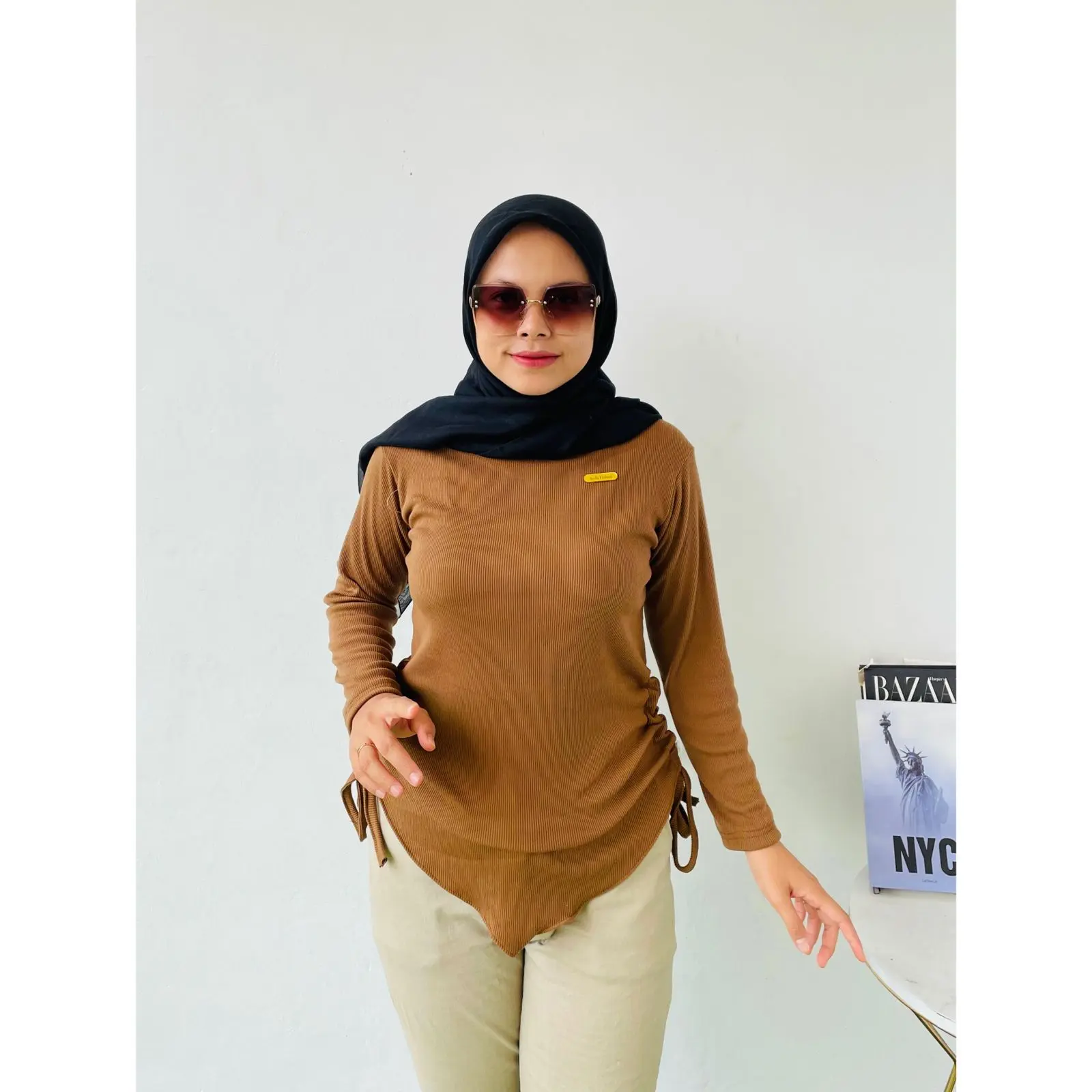 atasan wanita bahan rib knit Baju Cewek Casual Knitwear Dewasa