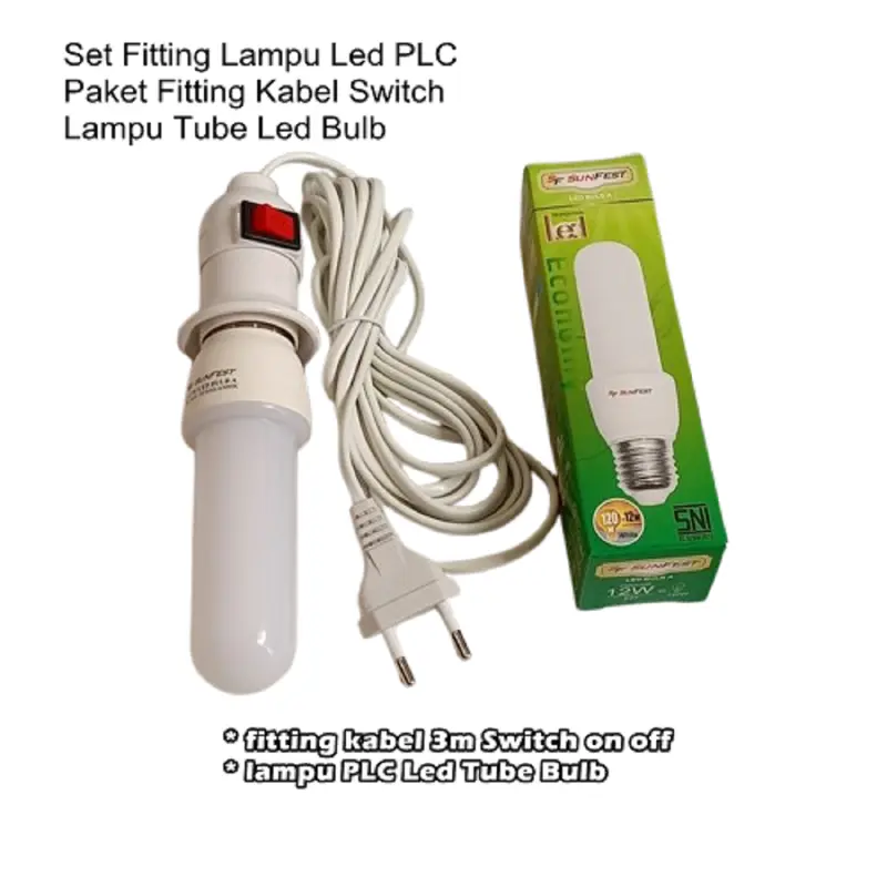 Set Fitting Kabel Lampu Led PLC Paket Fitting Kabel Switch Lampu Tube Led Bulb Bohlam Putih 0