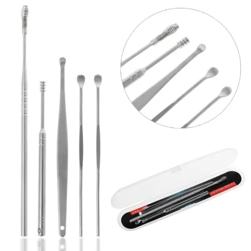 Alat Pembersih Telinga Set 6 Pcs Korek Kuping Stainless Steel Ear Wax + Kuas 3