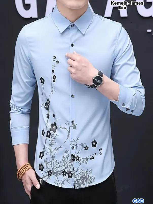 Kemeja Pria Lengan Panjang Motif Bunga Viral Katun Fit L /Fashion Pria Model Terbaru- Kemeja James 2