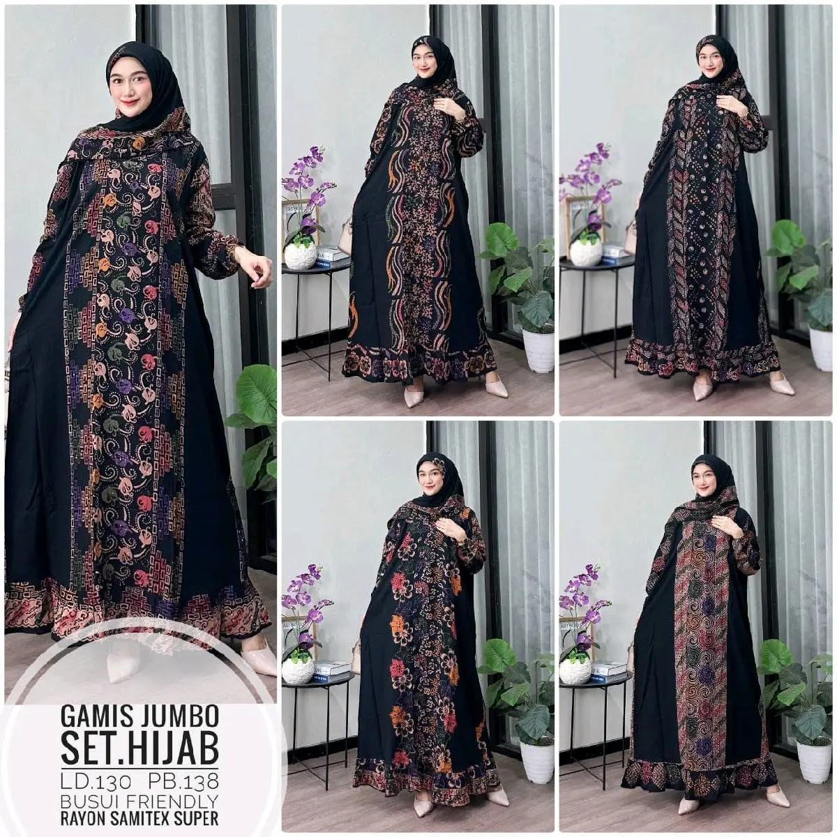GAMIS DAN SET HIJAB SUPER JUMBO BATIK CAP KOMBINASI BABARPINDO SETORJOAN PREMIUM LD  130- 140 SUPER JUMBO MURAH RESLETING DEPAN BISA COD Muslim Motif Simple Nyaman Kondangan Formal Mewah Syari Panjang Pekalongan