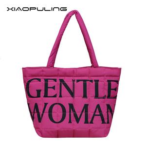 XIAOPULING Women's Korean Quilted Tote Bag Large Capacity Minimalist Commute Shoulder Bag Durable Autumn Winter college school bag