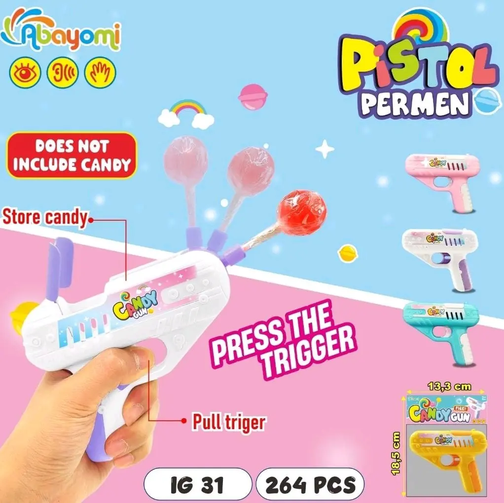 mainan candy gun permen viral menyimpan permen