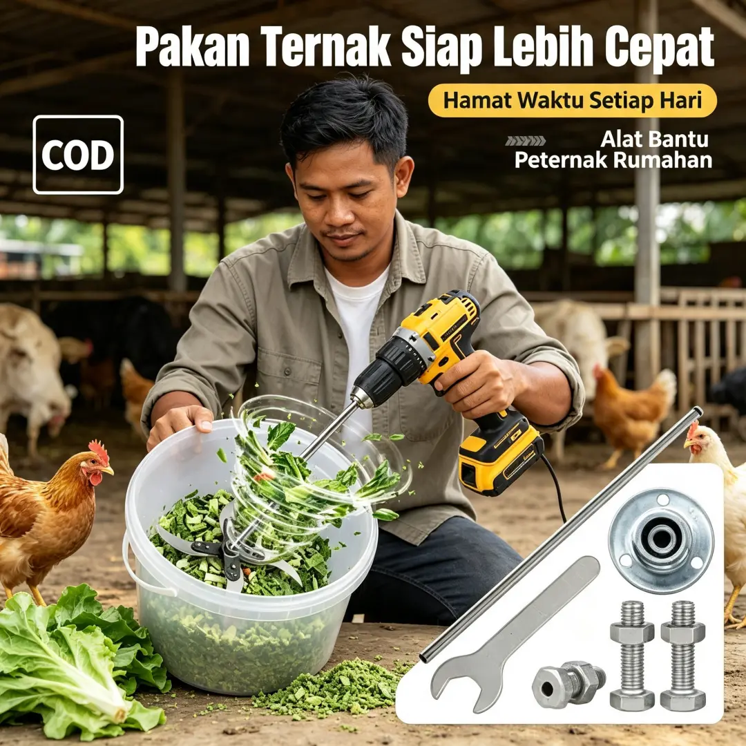 Pisau Pencacah Rumput Stainless Steel 4 Mata Tajam Diameter 10mm Set Lengkap As Baut Kunci untuk Bor Pakan Ayam Sapi Kambing Babi Kelinci Rumput Hijauan Daun Sayuran Wortel Praktis Hemat Listrik Peternak Ayam Rumahan Modern Modifikasi Bor Hasil Halus COD