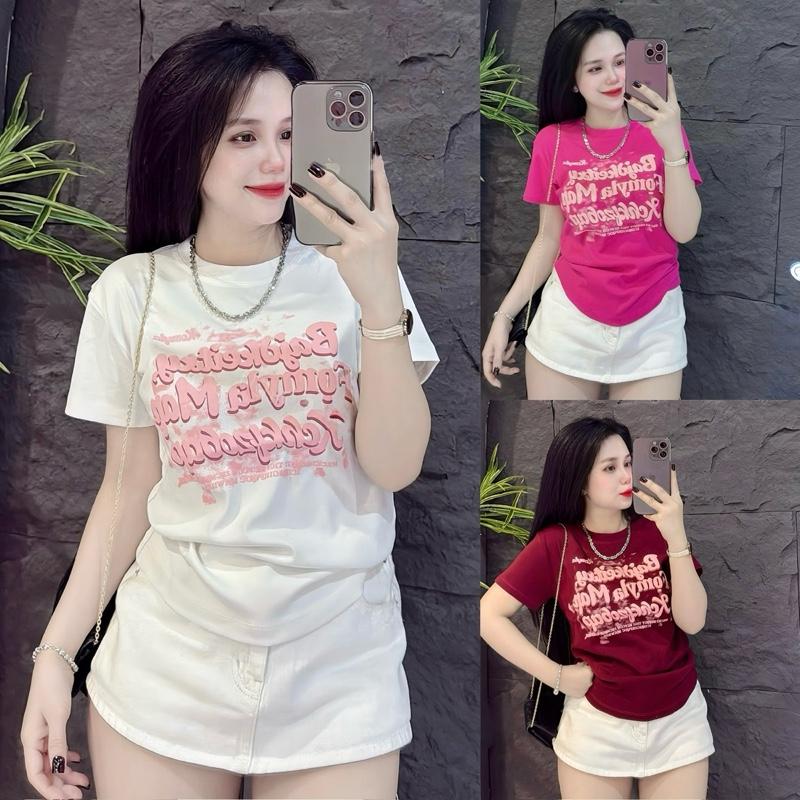  233 _Áo thun nữ  FOM VỪA  chữ ép nổi xinh Nữ 